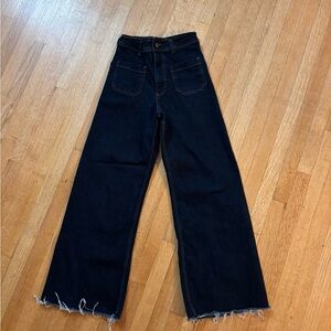 Zara Navy Wide-Leg Jeans with Frayed Hem